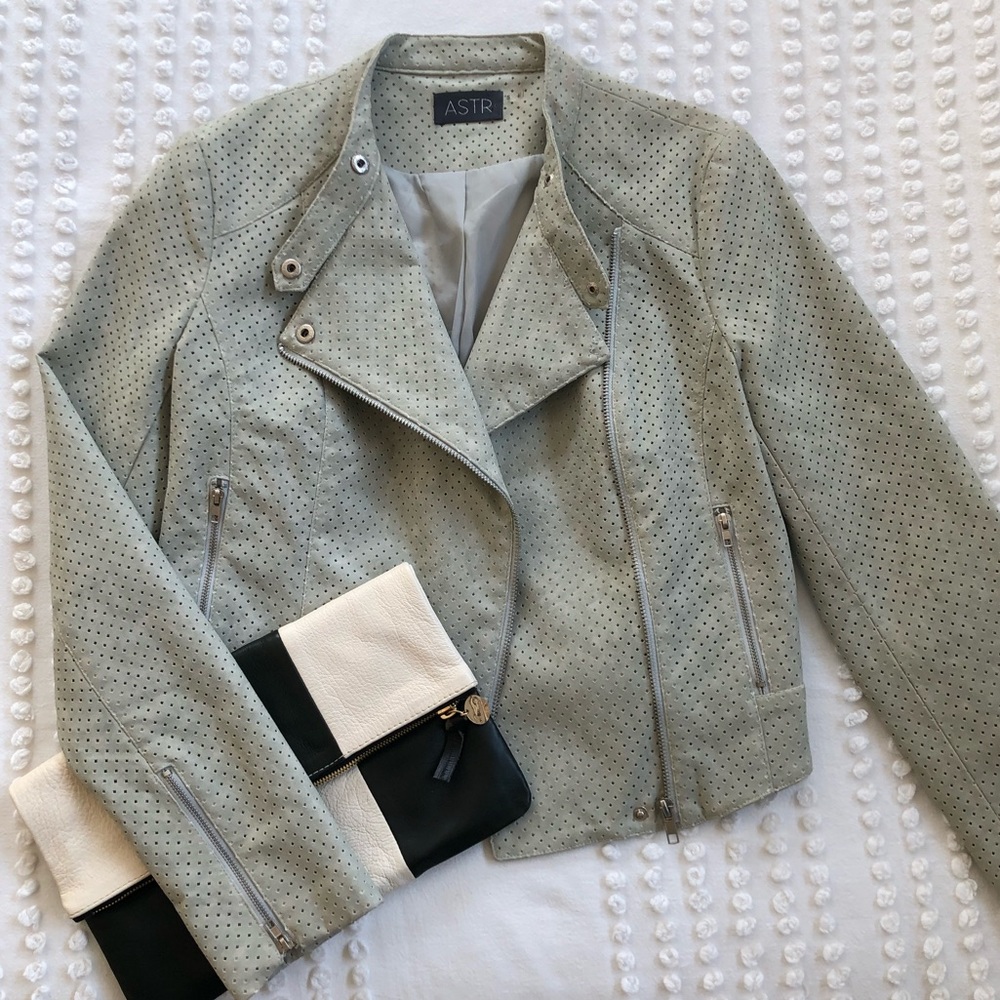 ASTR Perforated Faux Suede Moto Jacket